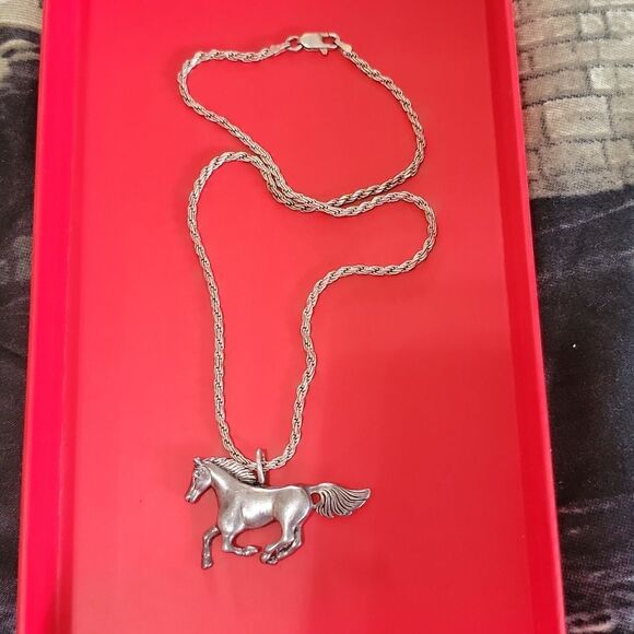 Vintage Sterling Silver Rope Chain Necklace & Running Horse Charm Pendant - Picture 9 of 9
